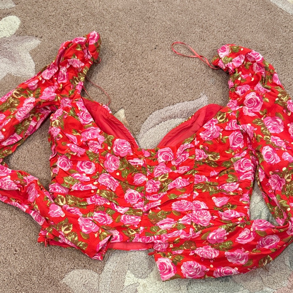 Floral Red and Pink Zara Women's Top